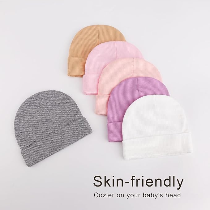 DRESHOW BQUBO 6 Pack Baby Newborn Hats Set for Unisex Infant Newborn Toddler Soft Beanie Hat for Boys Girls 0-24 Months