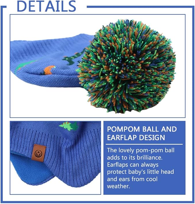 JANGANNSA Knitted Baby Hat Scarf Set Winter Warm Boys Girls Beanie Fleece Lining Toddler Kids Hats with Pompom