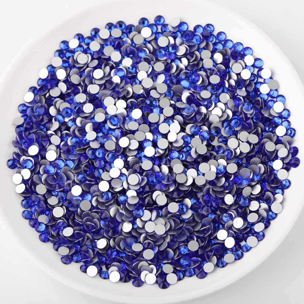 beadsland Flat Back Crystal Rhinestones Round Gems, Sapphire (6.4-6.6mm) SS30/288pcs
