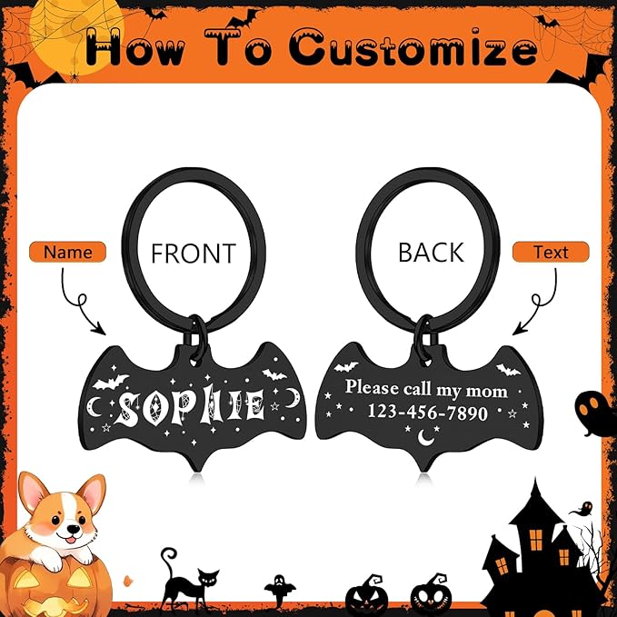 Personalized Pet Tags for Dog Cat, Custom Halloween ID Tags for Dogs, Dog Name - Image 2