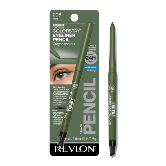 Revlon ColorStay Pencil Waterproof Eyeliner, Smudge-Proof, Eye Makeup with Built-In Sharpener, 206 Jade, 0.01 oz