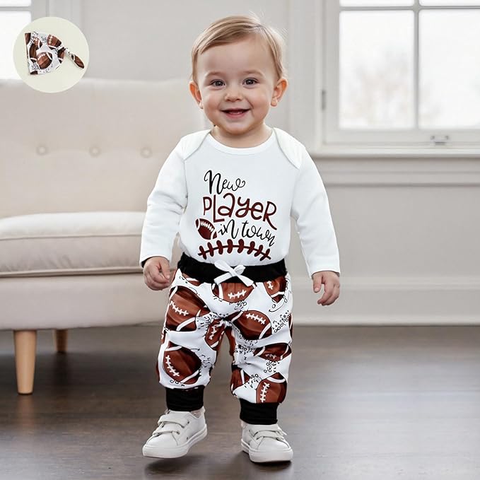 Baby Boy Hockey Outfit New Player in Town Long Sleeve Romper Long Pants Hat Set 3Pcs Newborn Fall Winter Clothes