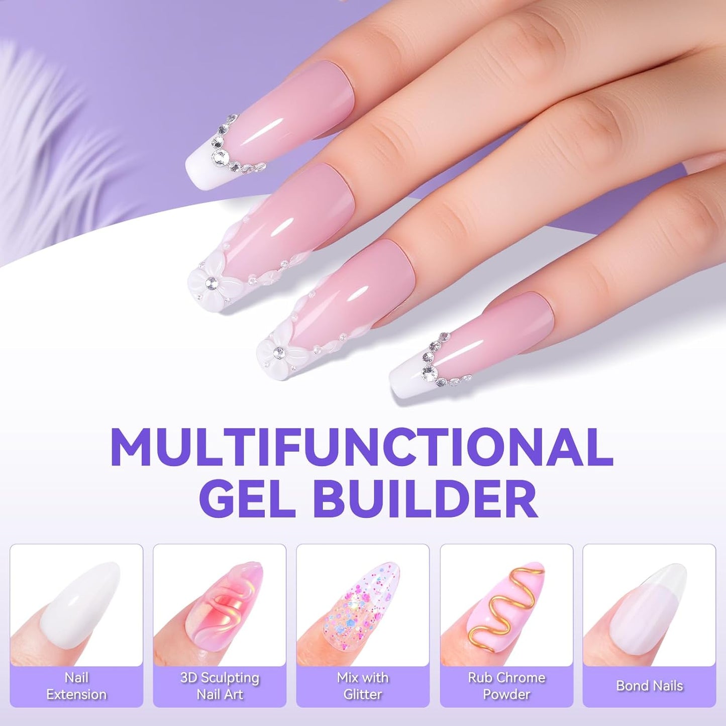 Makartt 3D Gel Nail Art: 4-in-1 Solid Builder Nail Gel White Non-sticky Hands for Extension, 15ML UV Glue for Acrylic Tips, 3D Nails Gels Sculpture Gels for Nails Art Salon Home DIY 2PCS 15ml