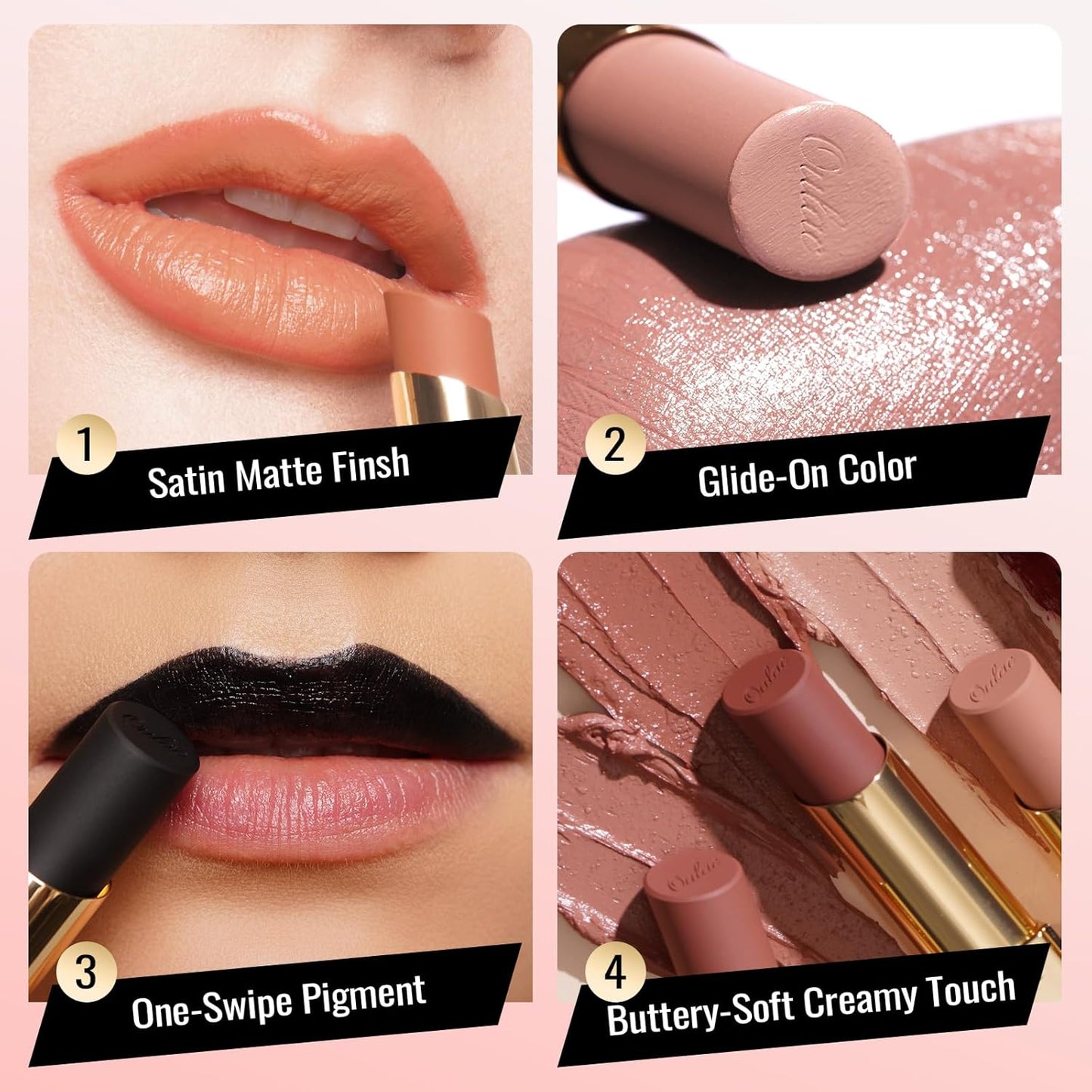 Oulac Beige Lipstick for Women, Pale Nude Matte Lip Base, Full Coverage Lip Color, Satin Matte Finish, Cream Texture, Hydrating, Infused with Hyaluronic Acid, Vegan & Clean Beauty 4g SG01 Bare