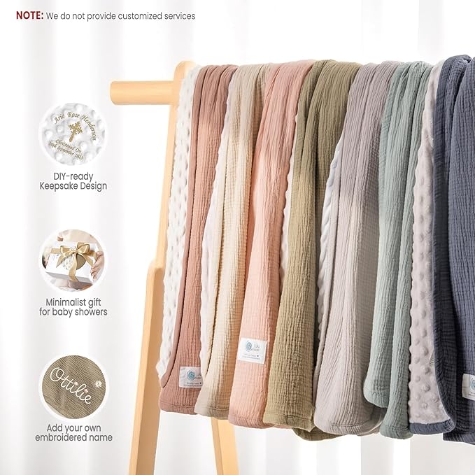 lulumoon Baby Blanket for Newborn Receiving: Minky Dot & Muslin Lightweight - Thermal Blanket Gift for Baby Shower & Hospital Welcoming 30"x40"（Olive）