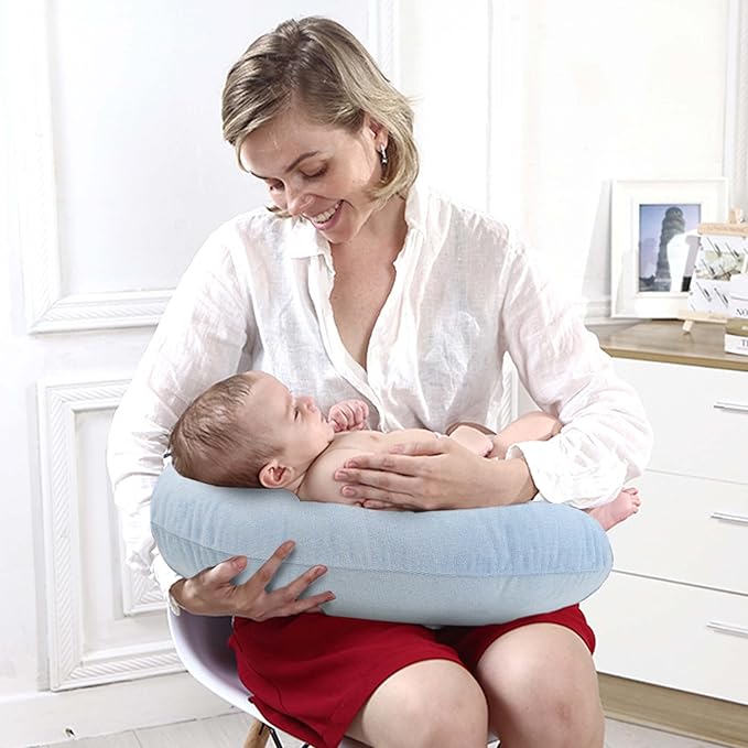 LAT Waterproof Nursing Pillow for Breastfeeding,Waterproof Removable Cover,Ergonomic Breast Feeding Pillows Baby for Baby Boys and Girls,Machine Washable(Blue)