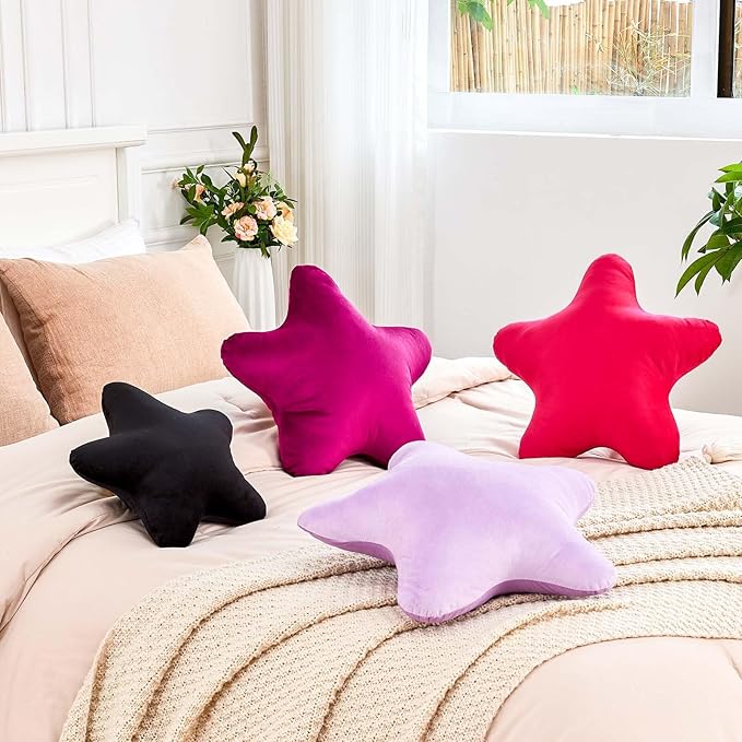 Hot Pink Star Throw Pillow, Cute Star Pillow Room Decor, Soft 19.6" Star Shaped Decorative Throw Pillow for Bedroom, Star Plush Floor Cushions Pillows