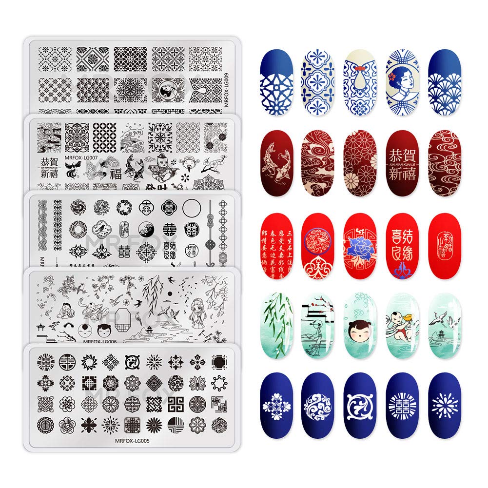 MR.FOX Nail Board Set - Chinese, Republic, Ancient Style Wedding Theme Pattern - Bubble Republic Style Art DIY Hot Stamping Template