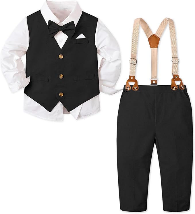 SANGTREE Boys Cotton Linen Suit Formal Set Baby Clothes Boy Gentleman Wedding Ring Bearer Outfits, 3 Months - 9 Years