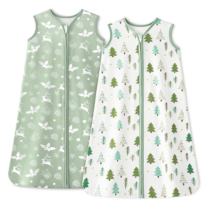 Baby Sleep Sack 12-18 Months 1.0 Tog Baby Wearable Blanket 100% Cotton Sleeping Sack with 2-Way Zipper for Toddler Infant Green Tree