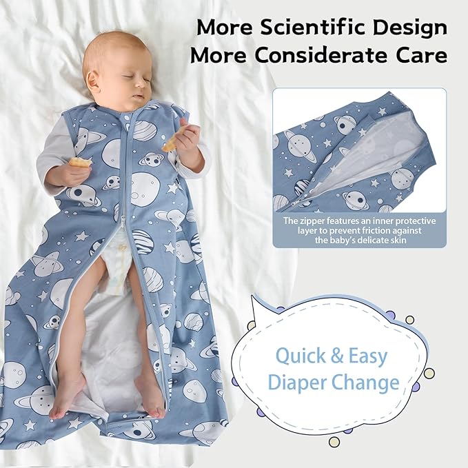 Baby Sleep Sack 6-12 Months,100% Cotton TOG 0.5 Wearable Blanket for Boys and Girls, 3 Pack 2-Way Zipper Lightweight Sleeping Bags for Toddler Newborn Infant