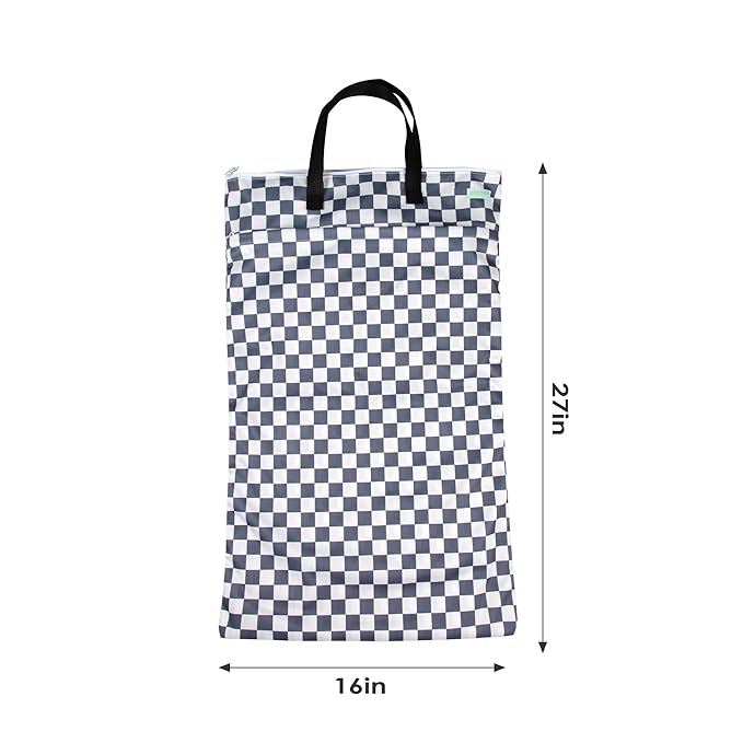 wegreeco Reusable Hanging Wet Dry Cloth Diaper Bag (Checkerboard Grey, Mint Green)