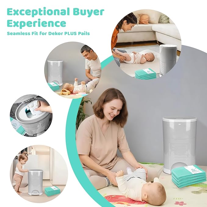 [2 Pack] Newnice Diaper Pail Refill Bags for Dekor Plus Diaper Pail, 30% Extral Thicker Diaper Genie Refills, Continuous Liners for Baby & Adult Diapers, Nursery Trash Solution