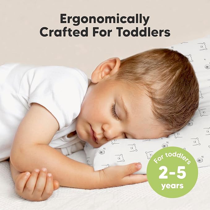 Toddler Pillow with Pillowcase - 13x18 My Little Dreamy Kids Travel Bed Pillows for Sleeping, Organic Cotton Small Pillowcase, Soft & Breathable, Machine Washable, Toddlers 2-5 years old (Bumble Bear)
