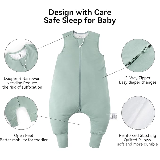 Rayon Made from Bamboo Toddler Sleep Sack with Feet 24-36 Months 1.0 Tog Ultra Soft Toddler Sleeping Sack 2t-3t Sleep Bag Walker Quilted Wearable Blanket with Legs 2-Way Zipper Lightweight