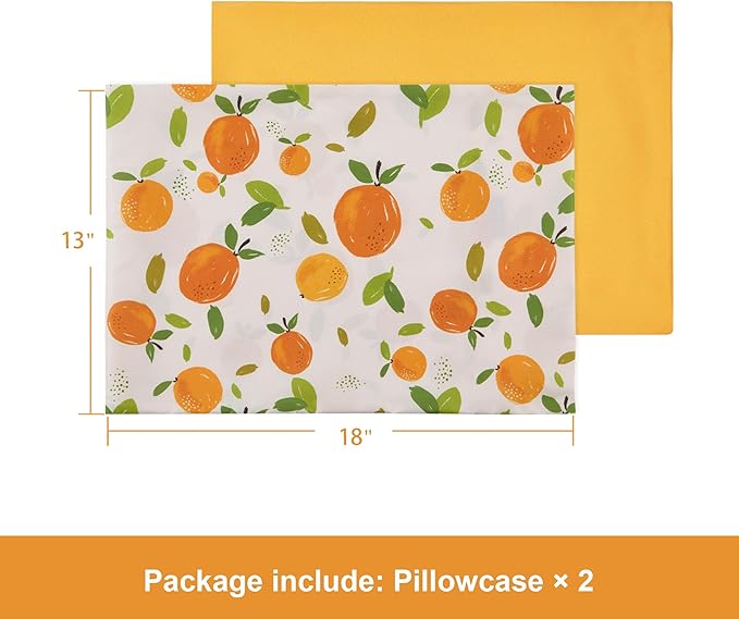 TILLYOU Toddler Pillowcases 13 x 18 Travel Pillow Case 2 Pack, Kids Pillowcases Machine Washable with Envelope Closure, Orange Flavour & Orange