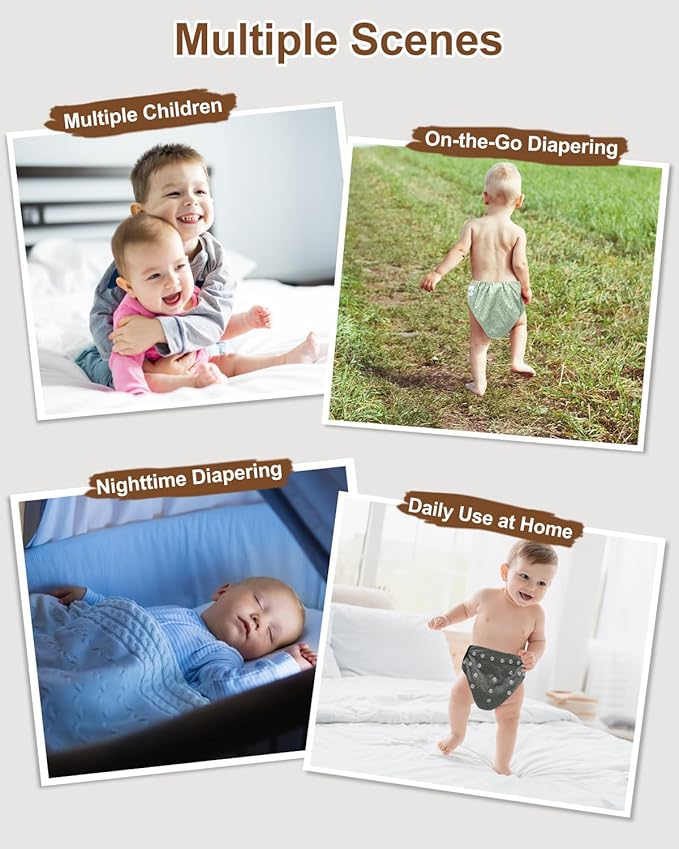 babygoal Reusable Charcoal Cloth Diapers with Double Gussets, 6 Pack Washable Baby Pocket Diapers with 6pcs Charcoal Inserts and Wet Dry Bag(Solid Color)