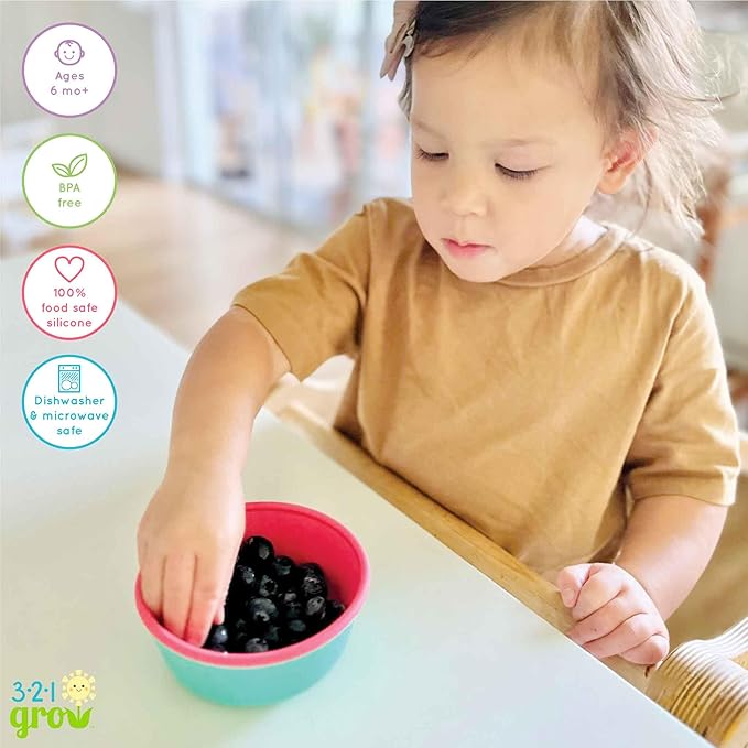 Silicone Easy Scoop & Hold Bowl Set – Adaptive Baby & Toddler Feeding Bowls with Clip-On Rim and Handle – Helps Build Independence & Coordination – 2 Pack – Dishwasher Safe (Grape)