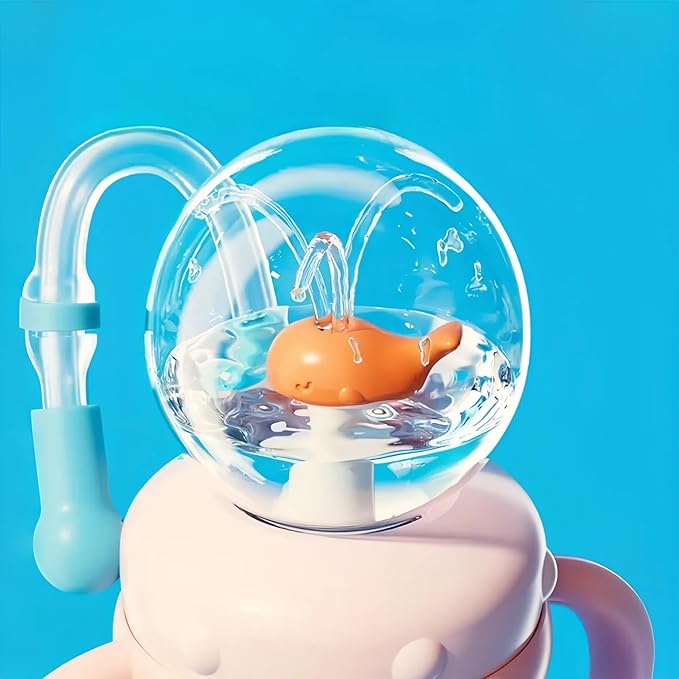 Drinking Cup With Whale Squirt, Weighted Sippy Cups With Adjustable Straps, 300ml Whale Water Cups With Silicone Soft Tip, Portable Leak Proof Straw Sippy Cup For Kids (D-Pink)