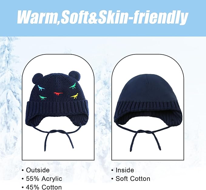 BAVST Baby Beanie Hat for Winter with Earfalp Cute Bear Kids Toddler Girls Boys Warm Knit Cap 0-2Years