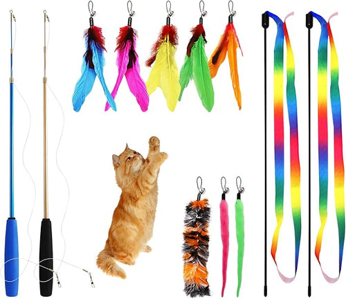 12PCS Interactive Kitten Toys, Retractable Indoor Cat Wand Toys by SUNSHINETOP