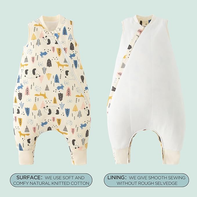 Duomiaomiao 2.5 TOG Toddler Sleep Sack 2-3T 100% Cotton Winter Side Open Zipper Baby Sleep Sack with Feet, Warm Toddler Wearable Blanket