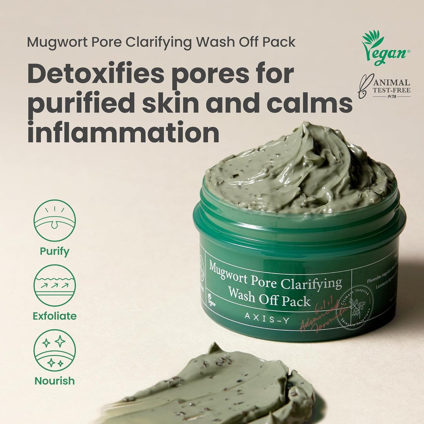 AXIS-Y Mugwort Pore Clarifying Wash Off Pack - Face Exfoliator Targets Clogged Pores, Whitehead & Blackhead Remover - Vegan Korean Skin Care Glass Skin Clay Mask - 3.38 fl. oz.