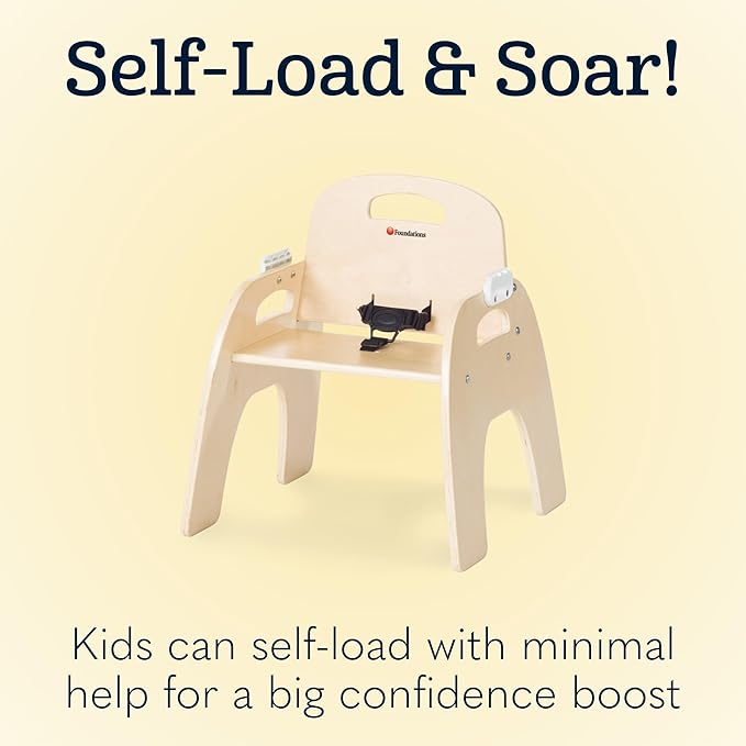 Foundations Easy Serve 5" Wood Feeding Chair for Toddlers, Adjustable Harness, Removable Dishwasher Safe Tray, “No Tip” Base, Baltic Birch Plywood