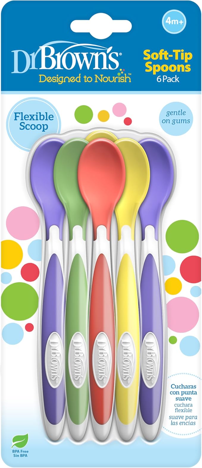 Dr. Brown's Soft-Tip Toddler Spoons with Long Handle for Baby-Led Weaning, BPA Free (Pack of 6)
