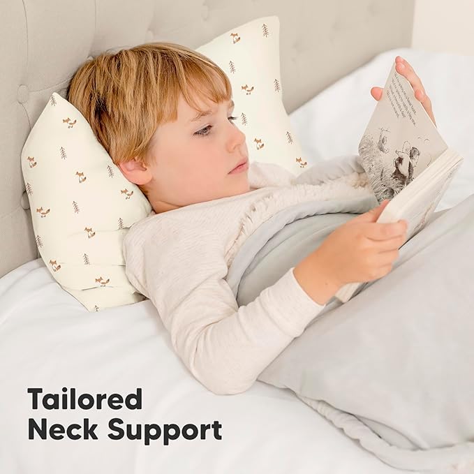 Toddler Pillow with Pillowcase - 13x18 My Little Dreamy Kids Travel Bed Pillows for Sleeping, Organic Cotton Small Pillowcase, Soft & Breathable, Machine Washable, Toddlers 2-5 years old (Fox Tales)
