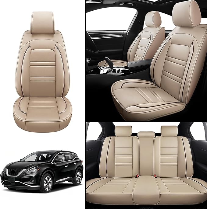 Seat Covers for Nissan Car Murano 2003-2025 | 5-Seats Leather Seat Covers, Easy to Install Automotive Seat Covers Full Set (Full Set, Beige)