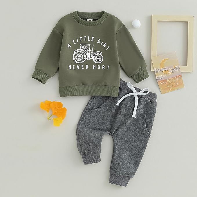 Toddler Baby Boy Clothes Solid Color Long Sleeve Crewneck Sweatshirt Top Casual Pants Set 2Pcs Fall Winter Outfits