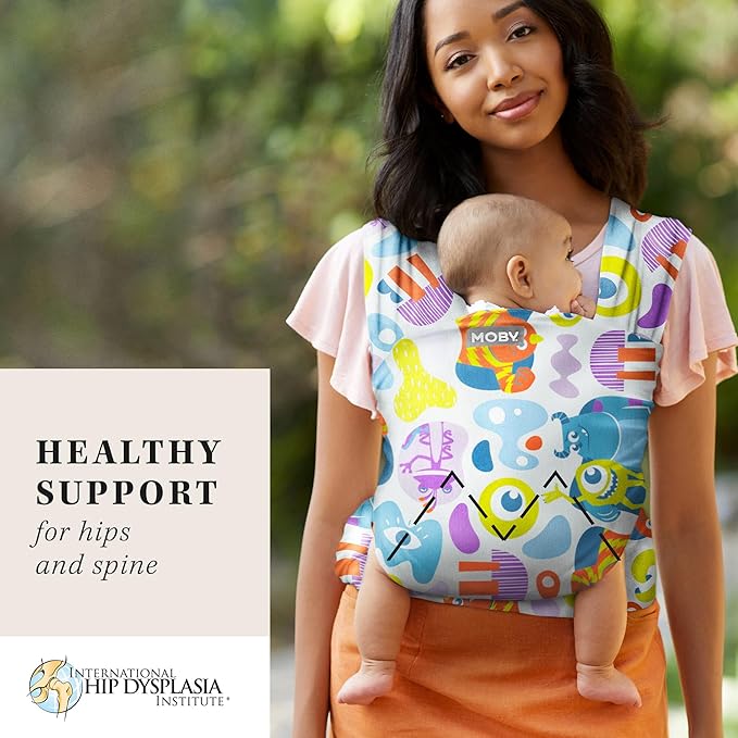 Moby Baby Wrap Carrier Featherknit for Newborns to Toddlers (8-33lbs), Infant Sling Carrier, Lightweight & Hands Free Design, Adjustable for All Body Types (Disney Pixar's Monster Mash-Up)