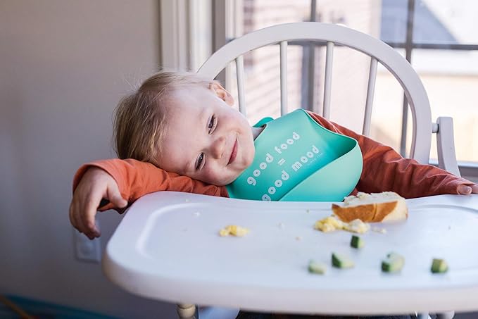 Simka Rose Silicone Baby Bibs with Food Catcher - Adjustable Soft Catch All Bib for Boys & Girls - High Chair Dining Table