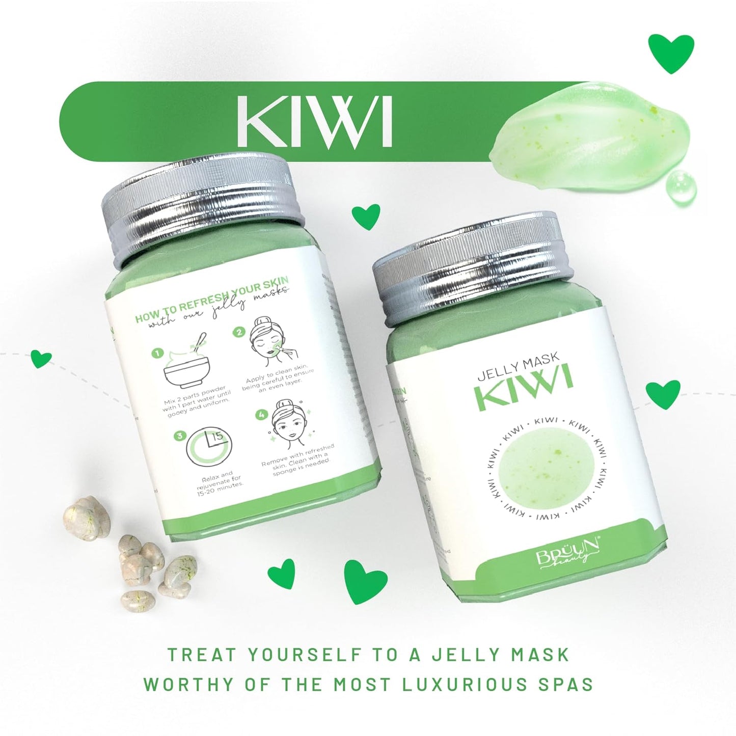 BRÜUN Peel-Off Kiwi Jelly Mask for Face Care – A 23 fl oz Rubber Mask Jar for 30 to 35 Treatments – A Skin Care Moisturizing Gel Mask of Spa Set for Men, Women and Adults