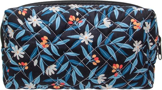 PAZIMIIK Vintage Quilted Makeup Bag Cosmetic Pouch for Brushes Pencils and Travel Make Up Accessories for Women and Girls,Leaf Black