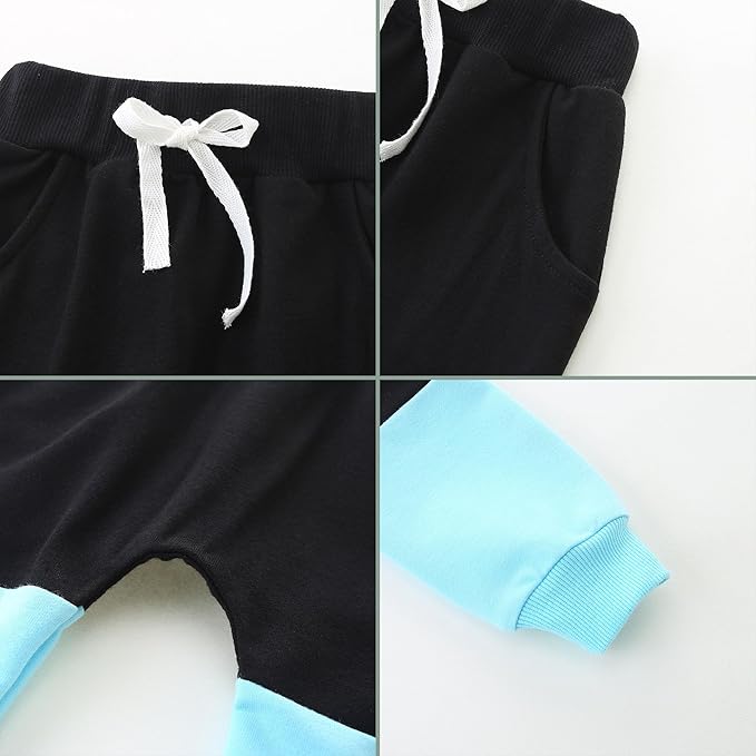 Baby Boy Outfits Short Long Sleeve Pants Clothes Set Spring Summer Hooded Patchwork Sweatshirt