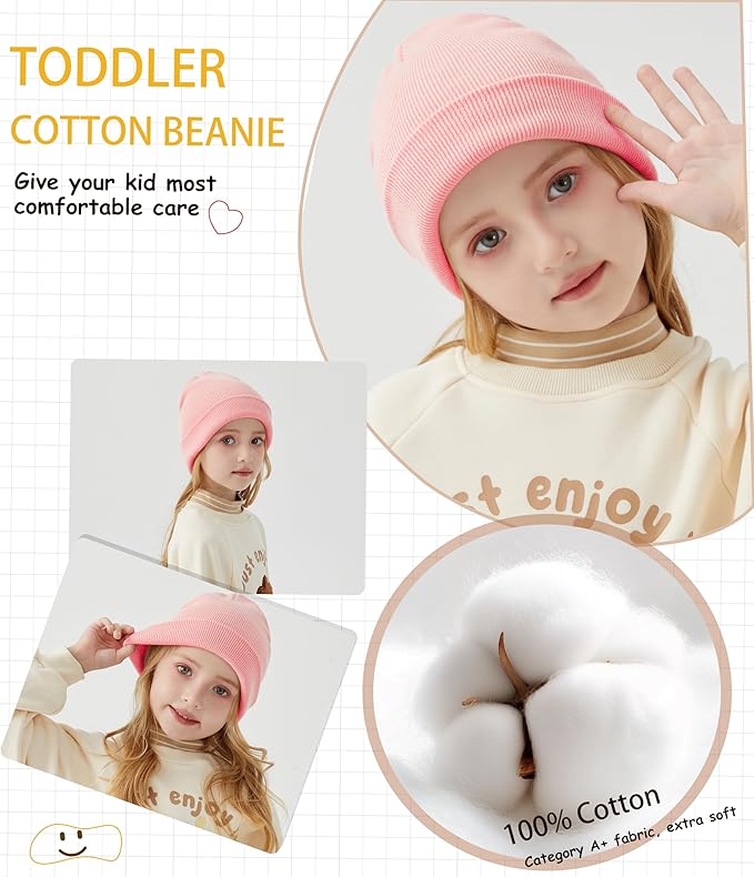 ROYBENS 100% Cotton Baby Beanie Cute Toddler Winter Hat Boys Girls Kids Soft Warm Knit Cuffed Caps Beanies for 0-8 Years