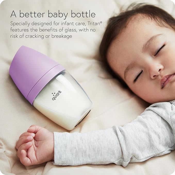 BuubiBottle Max Slow Flow Bottle for Newborn Babies by Quark - with Anti-Colic RealFeel Nipple to Simulate Breastfeeding - BPA-Free, PVC-Free, Toxin-Free - 8 Oz Bottle with Lid, 2 Pack - Purple