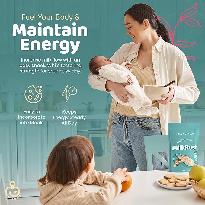 Milkrush Lactation Support for Breastfeeding - Oats Seeds & Almond Lactation Drink Mix - Milk Booster for Breastfeeding Superfood Mix with Omega 3, Iron & Calcium - Kosher Certified - 12oz Bag