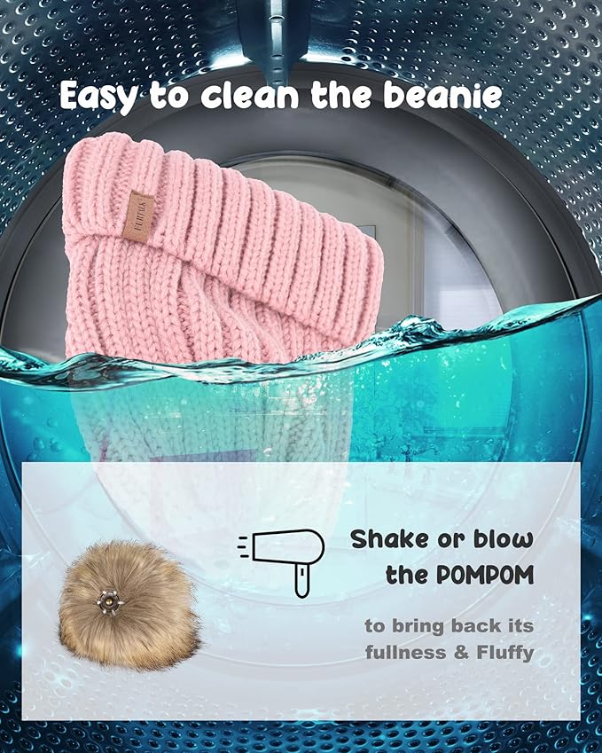 FURTALK Kids Winter Hat Toddler Knitted Beanie with Faux Fur Pom Poms for Baby Girls Boys