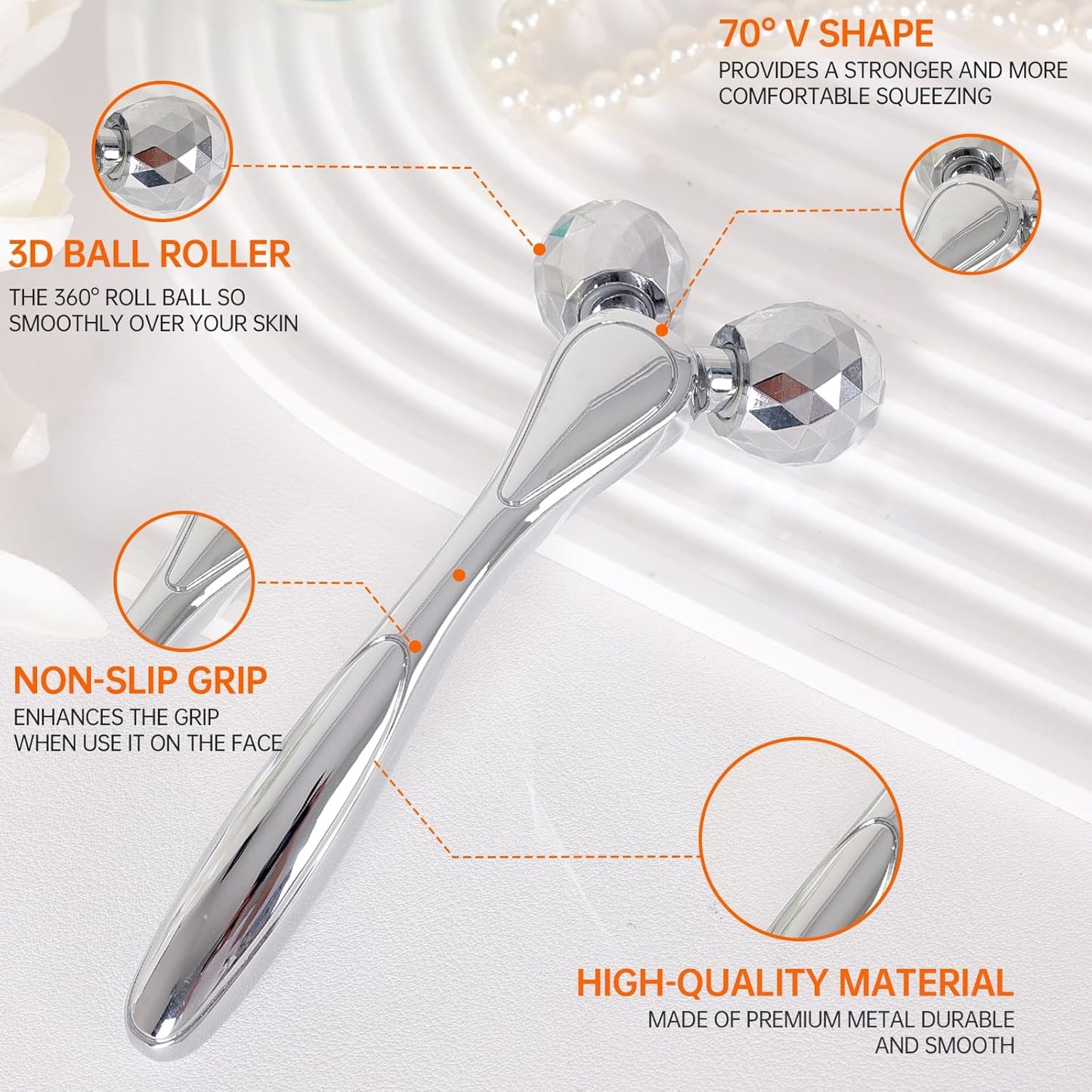 Metal Facial Roller Massager, 3D Cooling Face Massage Tool for Reduce Puffiness, Remove Eye Wrinkles, Face Lifting, Increase Firmness, Anti-Aging, Skin Tightening