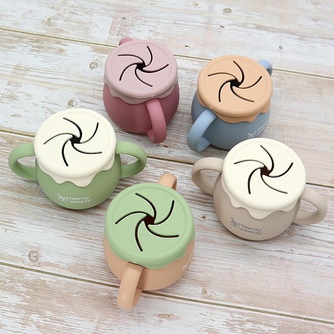 Honey Jar Pot 3-in-1 Silicone Training Cup 8.5oz, Unisex Baby Sippy Cup with Straw & Snack Lid for 6 months+ Break Resistant Straw Cup for Toddler Smoothie Drinkware (Sandy Beige)