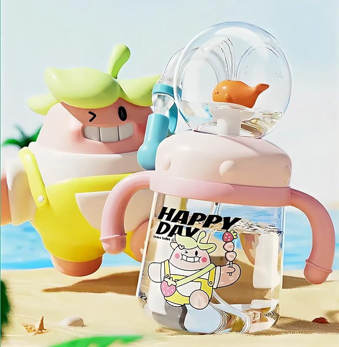 Drinking Cup With Whale Squirt, Weighted Sippy Cups With Adjustable Straps, 300ml Whale Water Cups With Silicone Soft Tip, Portable Leak Proof Straw Sippy Cup For Kids (A-Green)