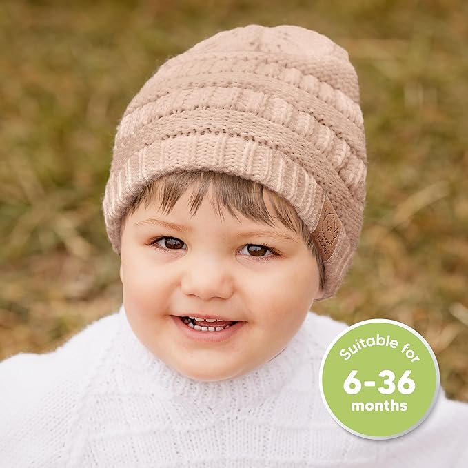 3-Pack Baby Beanies for Boys, Girls - Stretchy Knit Baby Hats, Cute Newborn & Toddler Winter Hat, Soft & Warm Infant Beanie 6-36 Months (Tea Rose, M)