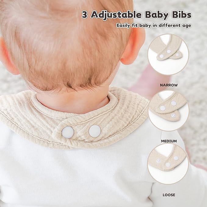 Susurration Muslin Baby Bibs 8 Pack Bandana Drool Bibs, Soft Square Adjustable Baby Drooling Bibs for Unisex Girls & Boys