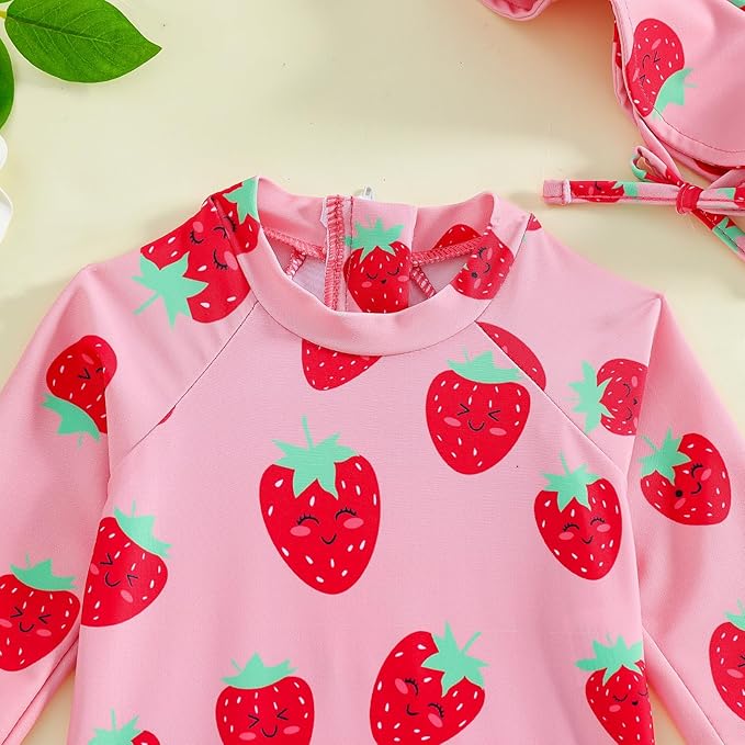 WOLBAY Baby Girl Swimsuit Long Sleeve One Piece Rash Guard with Sun Hat Zipper Bathing Suit Size 0-2T