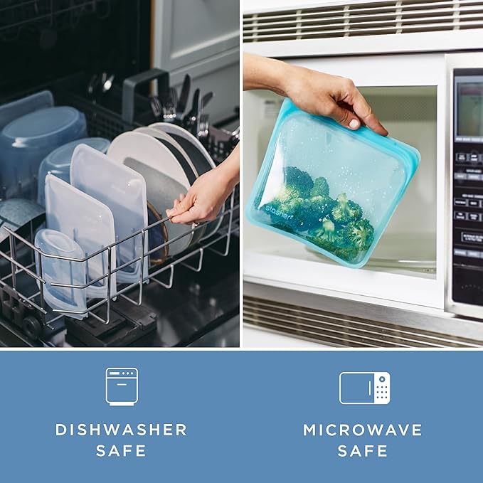 Stasher Premium Silicone Reusable Food Storage Bags, 6-Pack, Clear, Multi-Use Food Storage Bags, Lunch Bag, Travel Containers, BPA Free, Leak-free, Dishwasher-Safe, Eco-friendly
