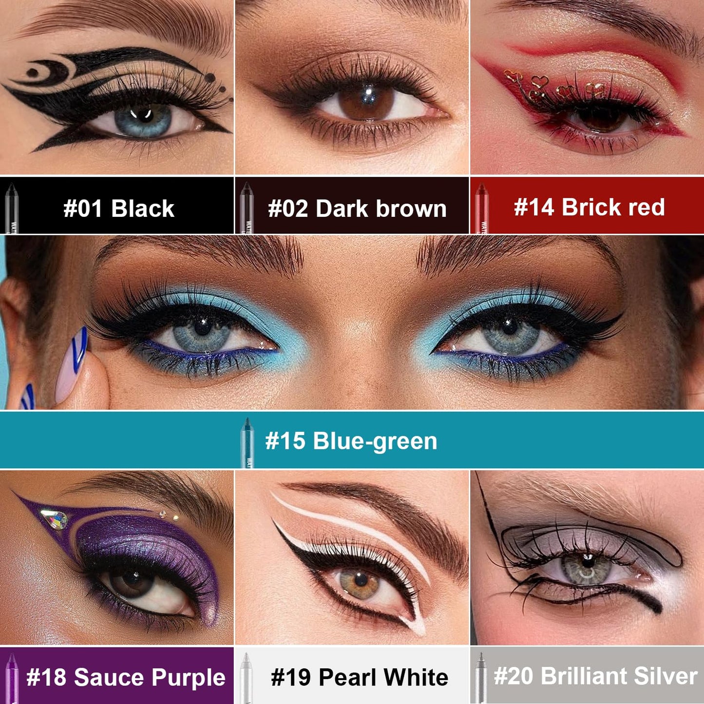 7 Colorful Eyeliner Pen Set, Eye Shadow Pencil, Pearl Eyeliner Kit Metallic Glitter Colored Eye liner for Women Eye&Lip Liner Professional Waterproof Eye Makeup (7PCS A)