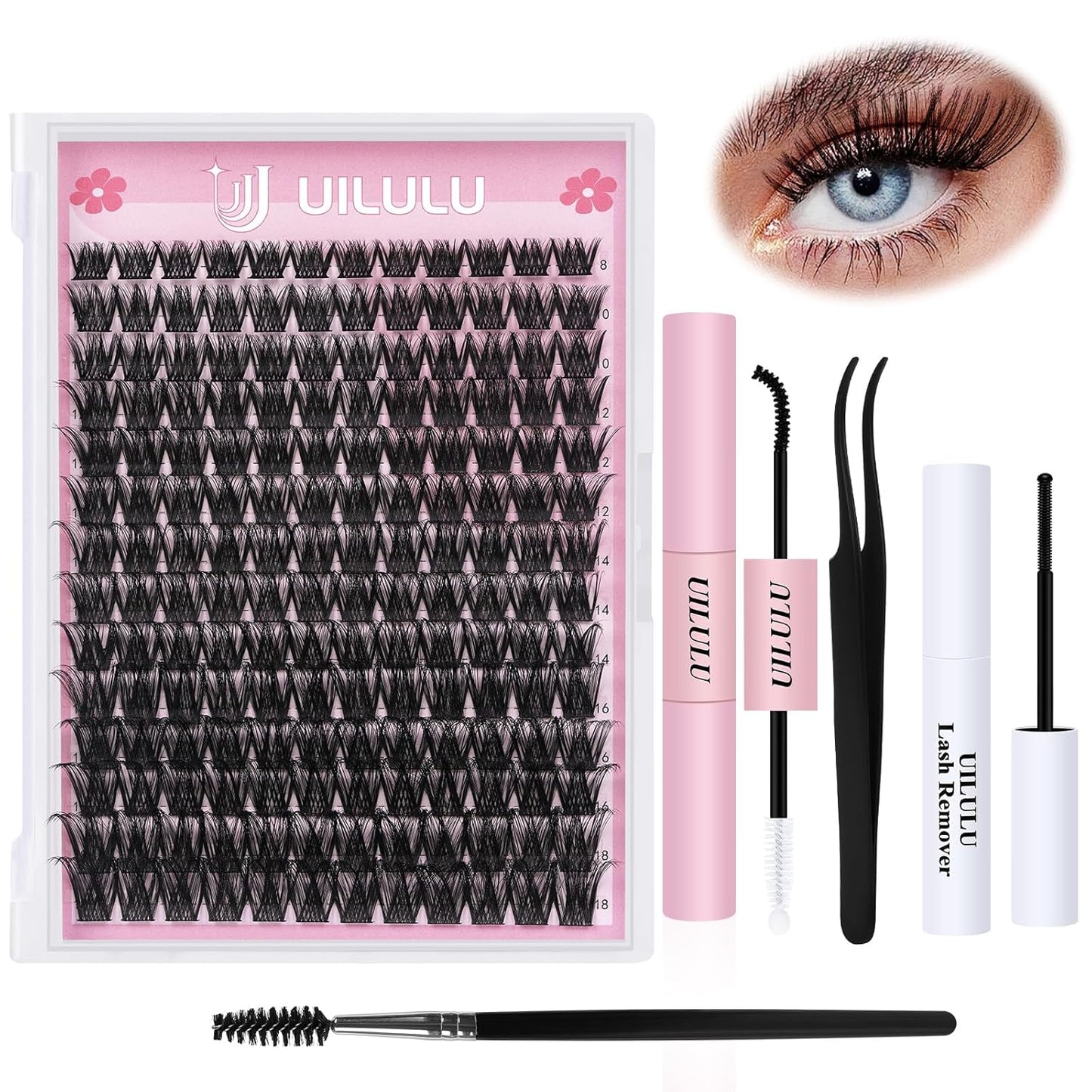 Lash Clusters kit 8-18mm DIY Lash Extension Kit 168 Natural Lash Clusters 0.07D D Curl Wispy Individual Eyelash Clusters False Lashes Eye Lash Extension Lash Kits